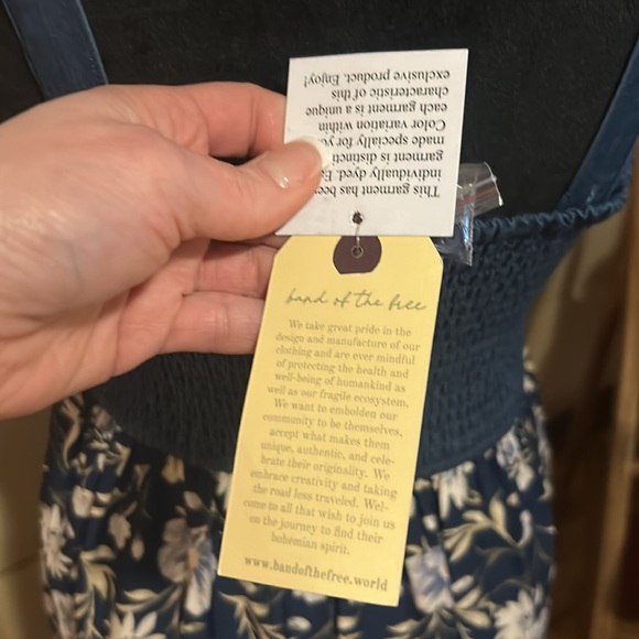 NWT! Long Maxi Navy Blue & White Floral Summer Dress w/ Corset-like Denim Top - Picture 6 of 10